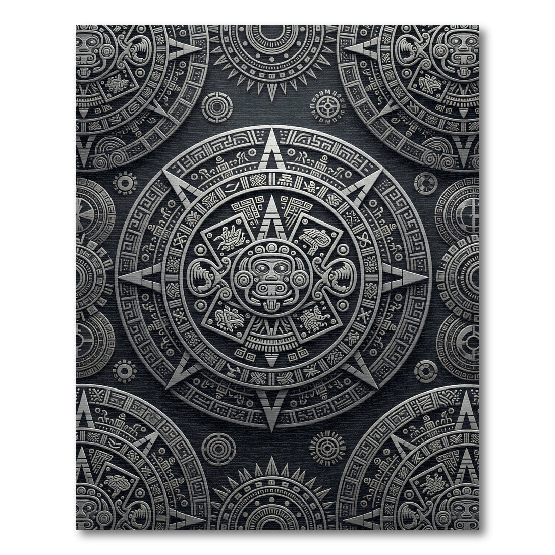 Metallic Silver Aztec Sun Calendar Rug