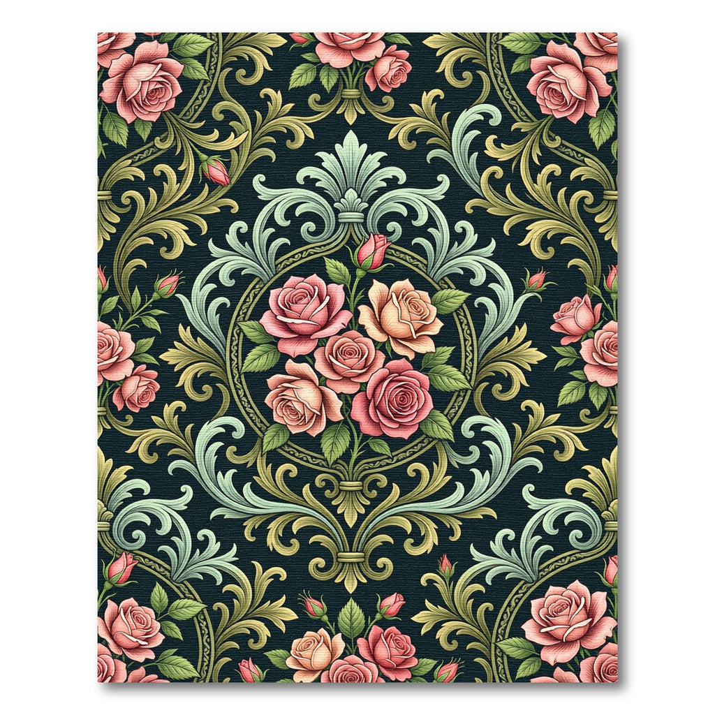 Elegant Victorian Rose Damask Medallion Rug