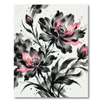 Pink and Black Floral Ink Wash Rug