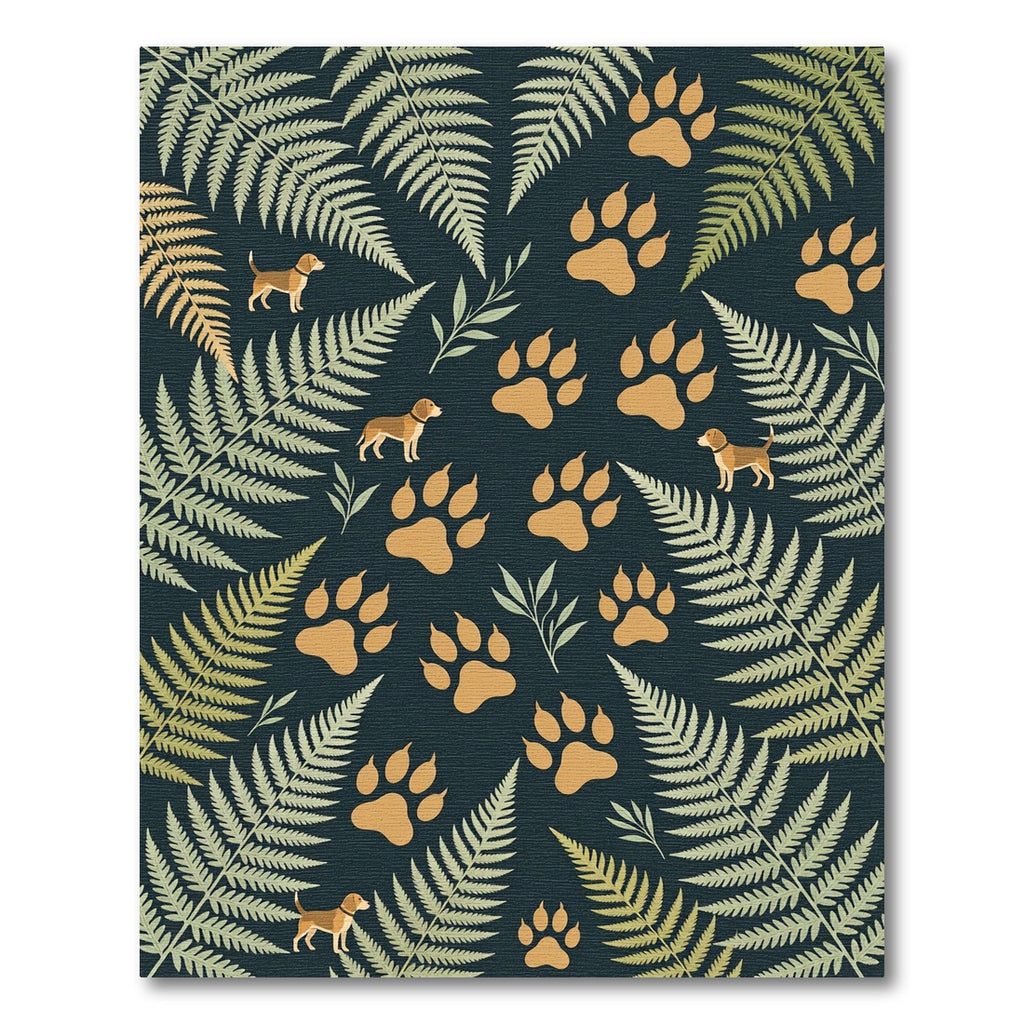 Golden Beagle and Fern Botanical Illustration Rug