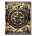 Vintage Nautical Compass and Ship Mariner Rug