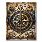 Vintage Nautical Compass and Ship Mariner Rug