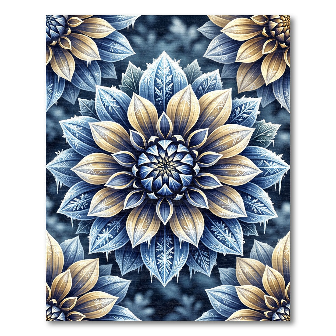 Frosted Blue and Gold Floral Mandala Rug