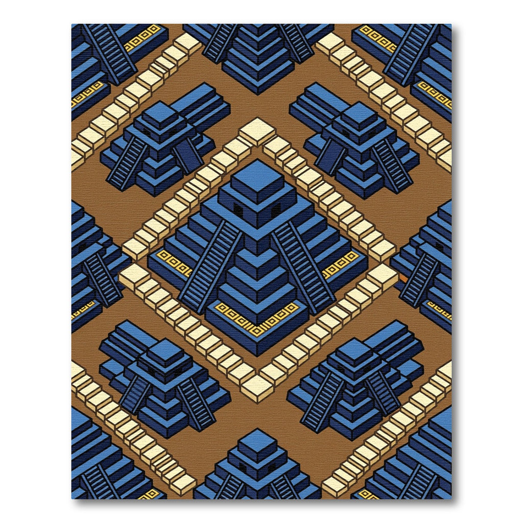 Geometric Azure Step Pyramid Tiles Rug