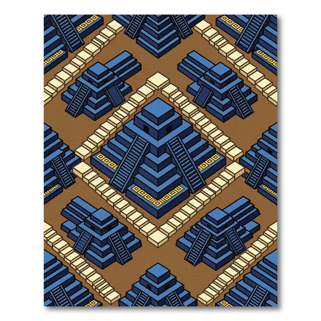 Geometric Azure Step Pyramid Tiles Rug