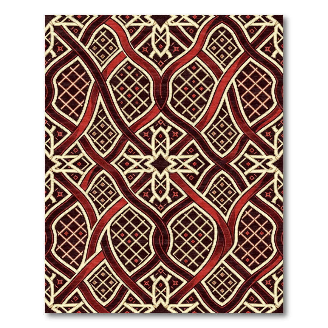 Red Cream Interlocking Geometric Lattice Rug