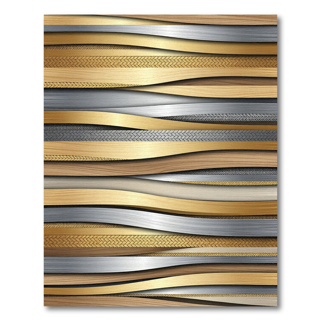 Gold Silver Wood Layered Texture Rug