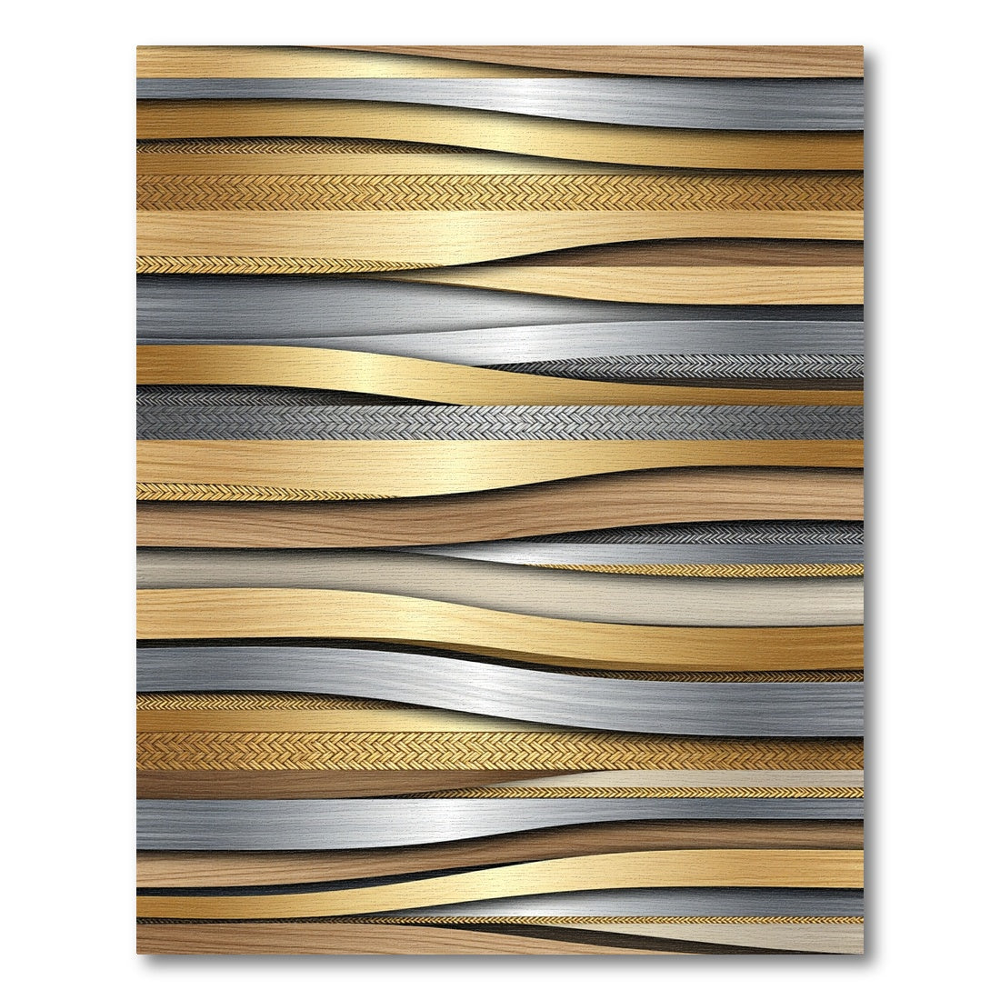 Gold Silver Wood Layered Texture Rug