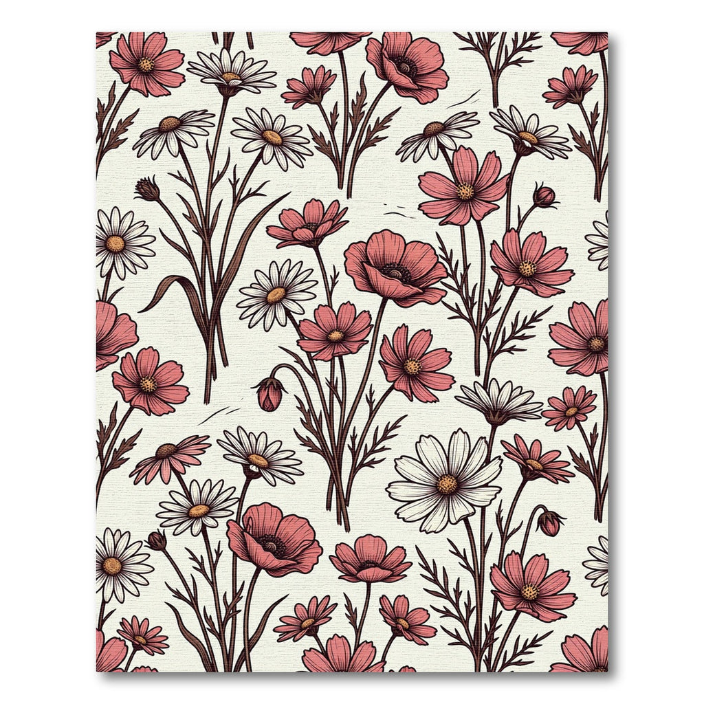 Coral Pink Floral Field Arrangement Rug