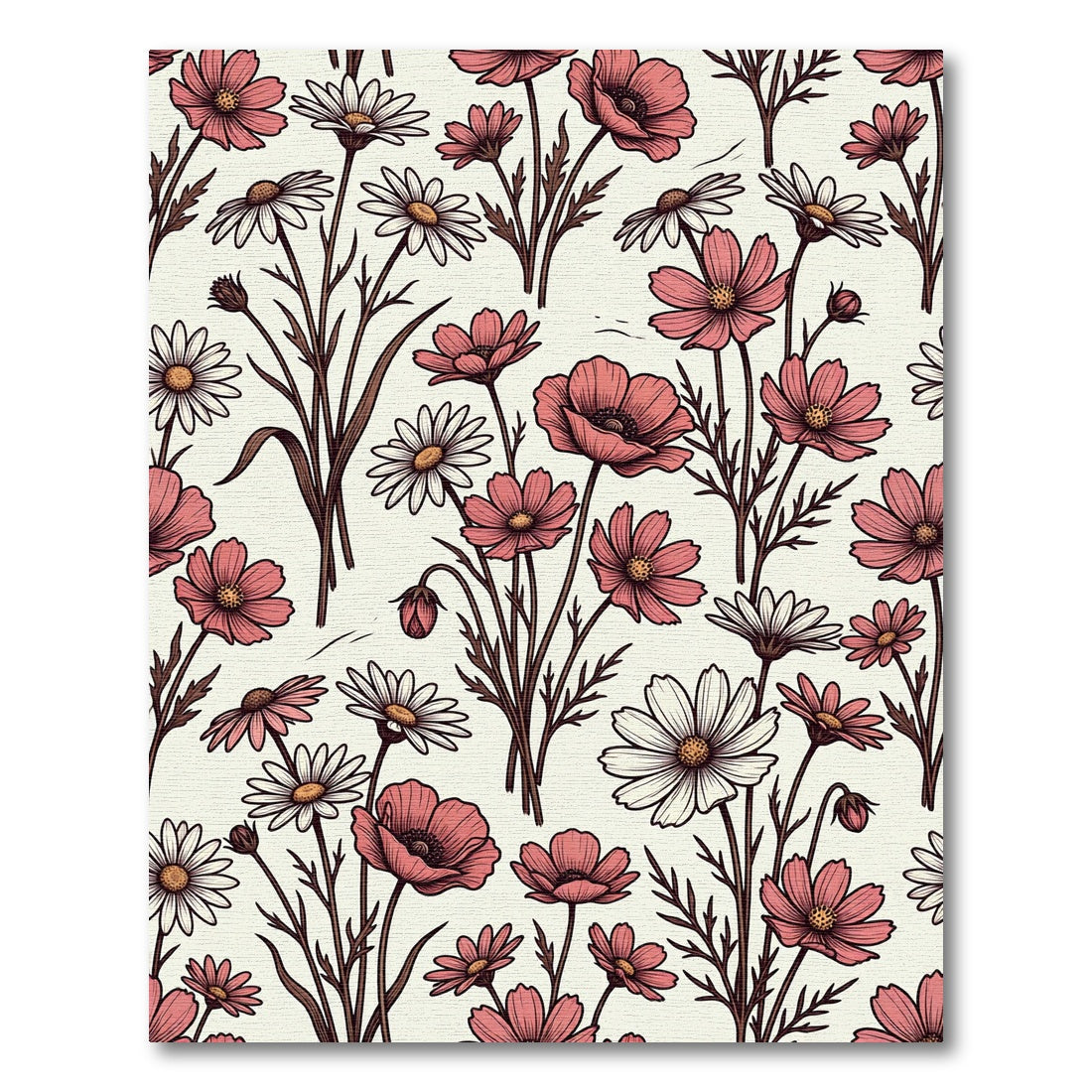 Coral Pink Floral Field Arrangement Rug
