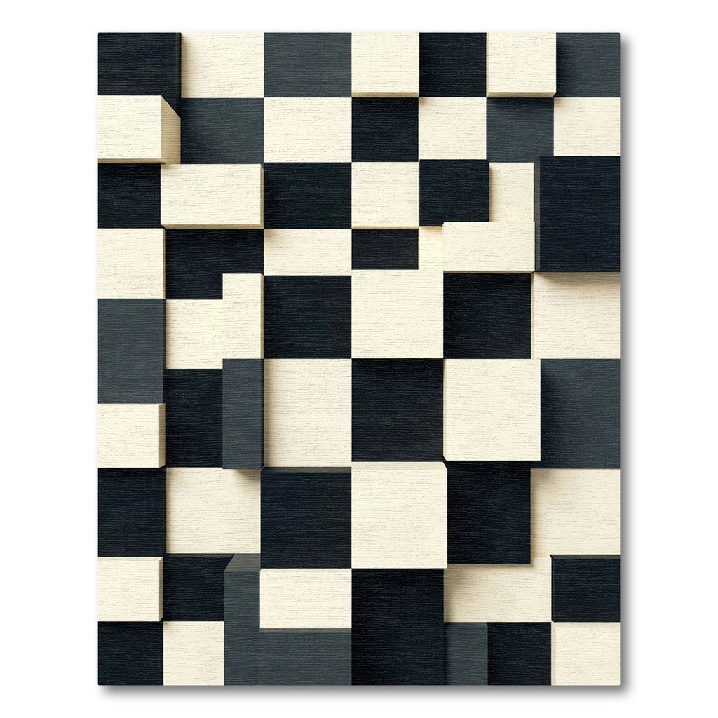 Monochromatic Cubist Checkerboard Wall Decor Rug