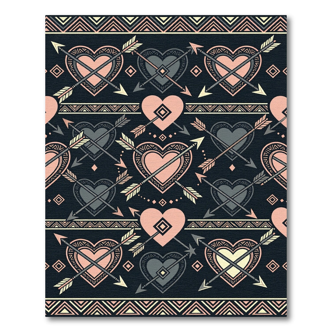 Tribal Arrow Heart Pink Black Rug