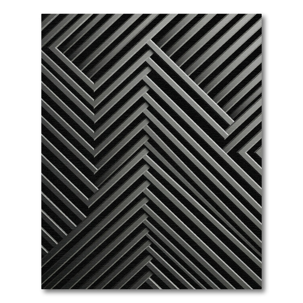 Modern Charcoal Geometric Chevron Linear Rug