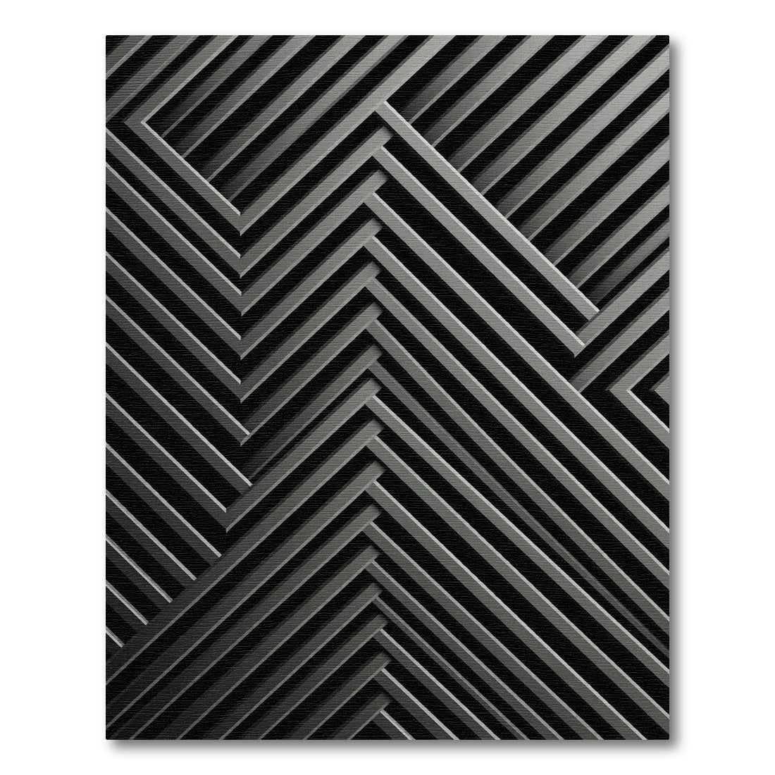 Modern Charcoal Geometric Chevron Linear Rug
