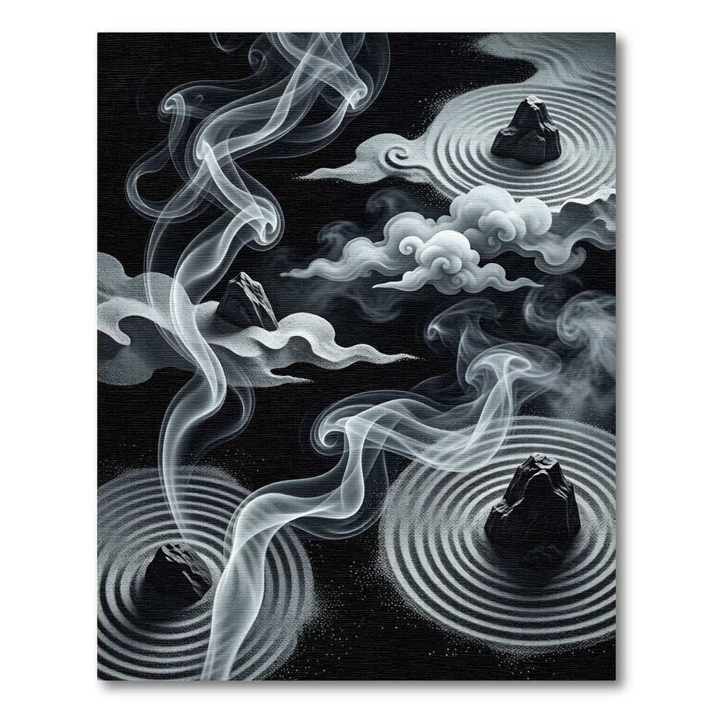 Monochromatic Smoke Zen Garden Raked Waves Rug