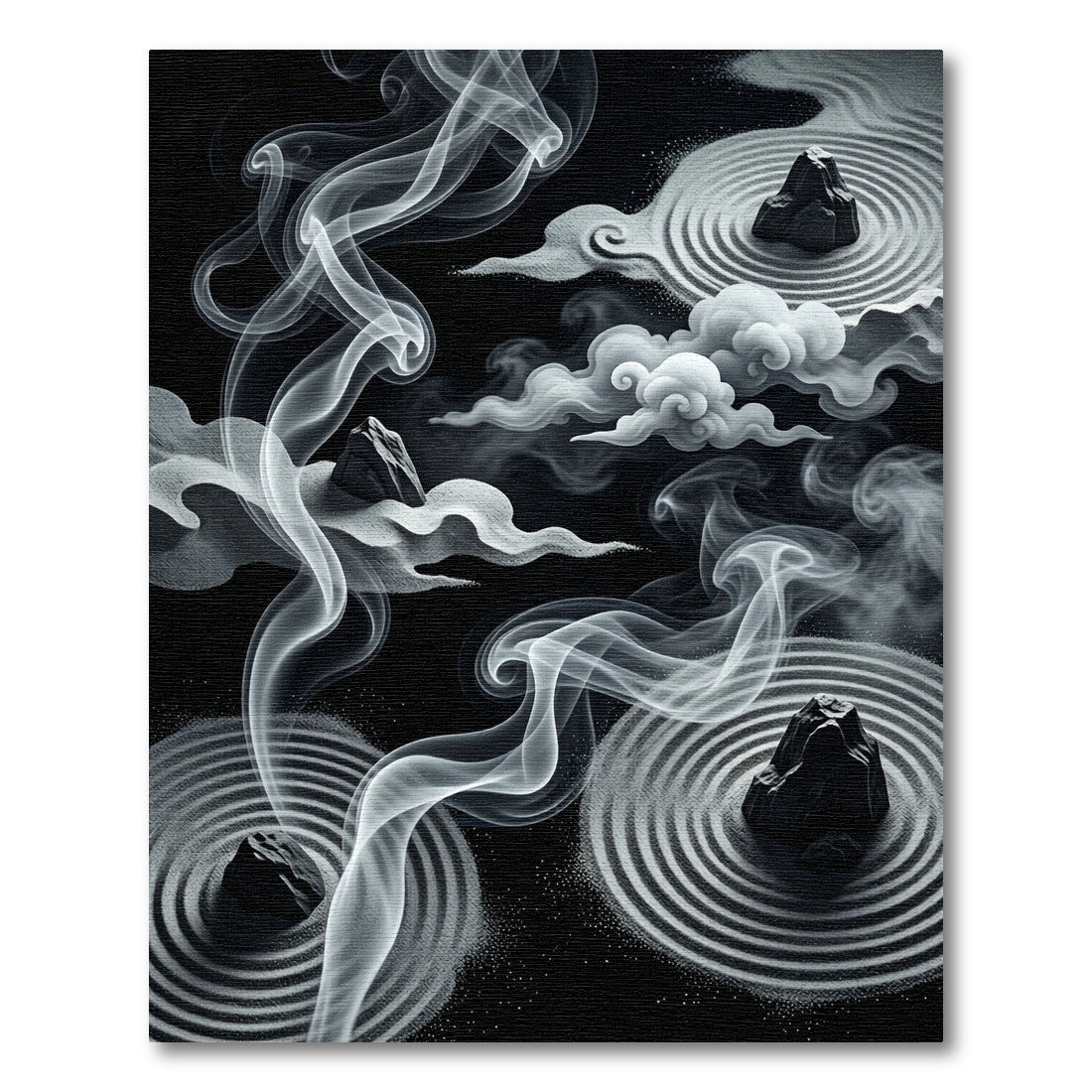Monochromatic Smoke Zen Garden Raked Waves Rug