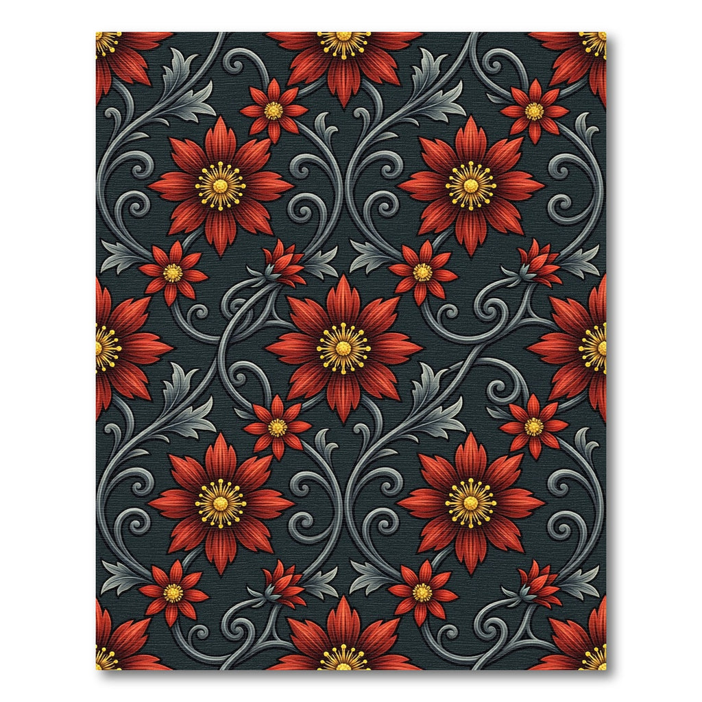 Victorian Crimson Floral Scrolling Vine Rug