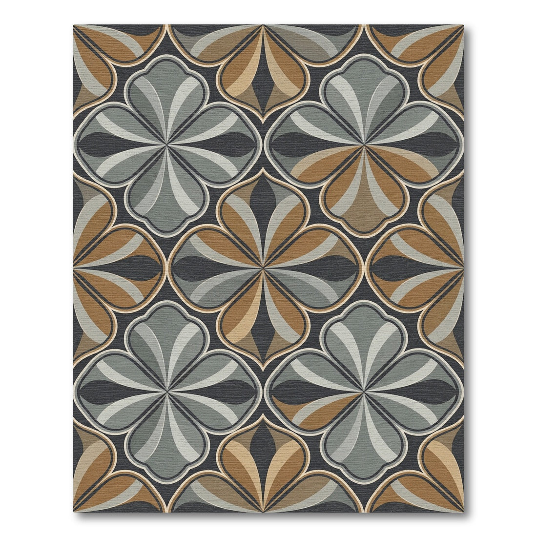 Sophisticated Earthy Toned Geometric Floral Rug