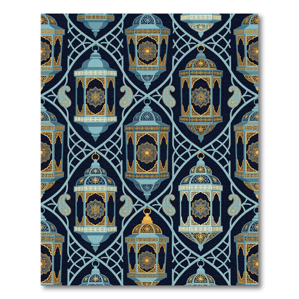 Golden Lantern Blue Paisley Lattice Art Rug