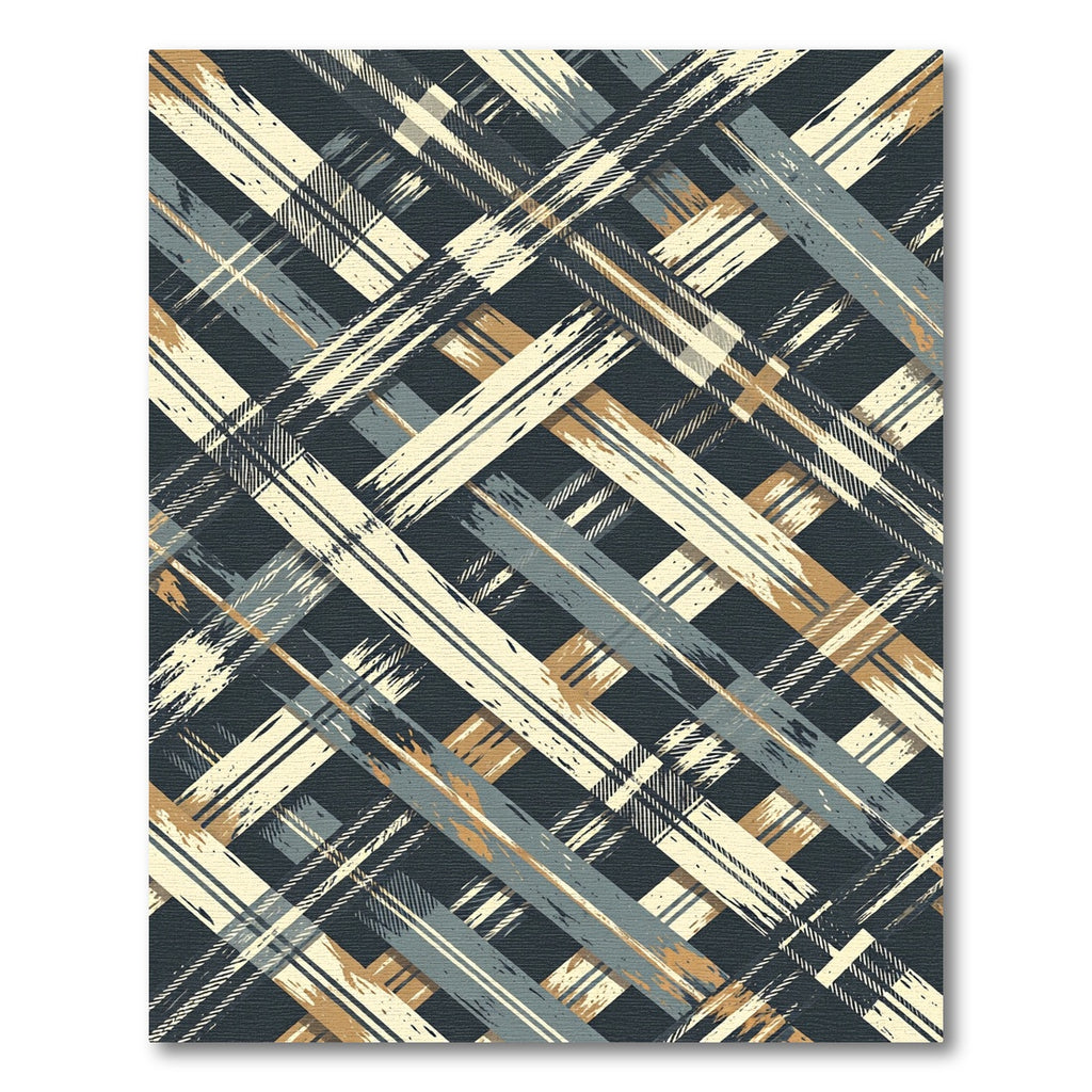 Abstract Plaid Crosshatch Charcoal Ochre Rug