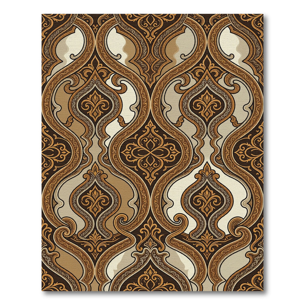 Elegant Bronze Damask Scroll Medallion Rug