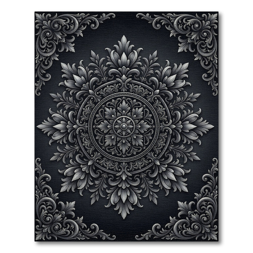 Ornate Scrollwork Mandala Gray Rug