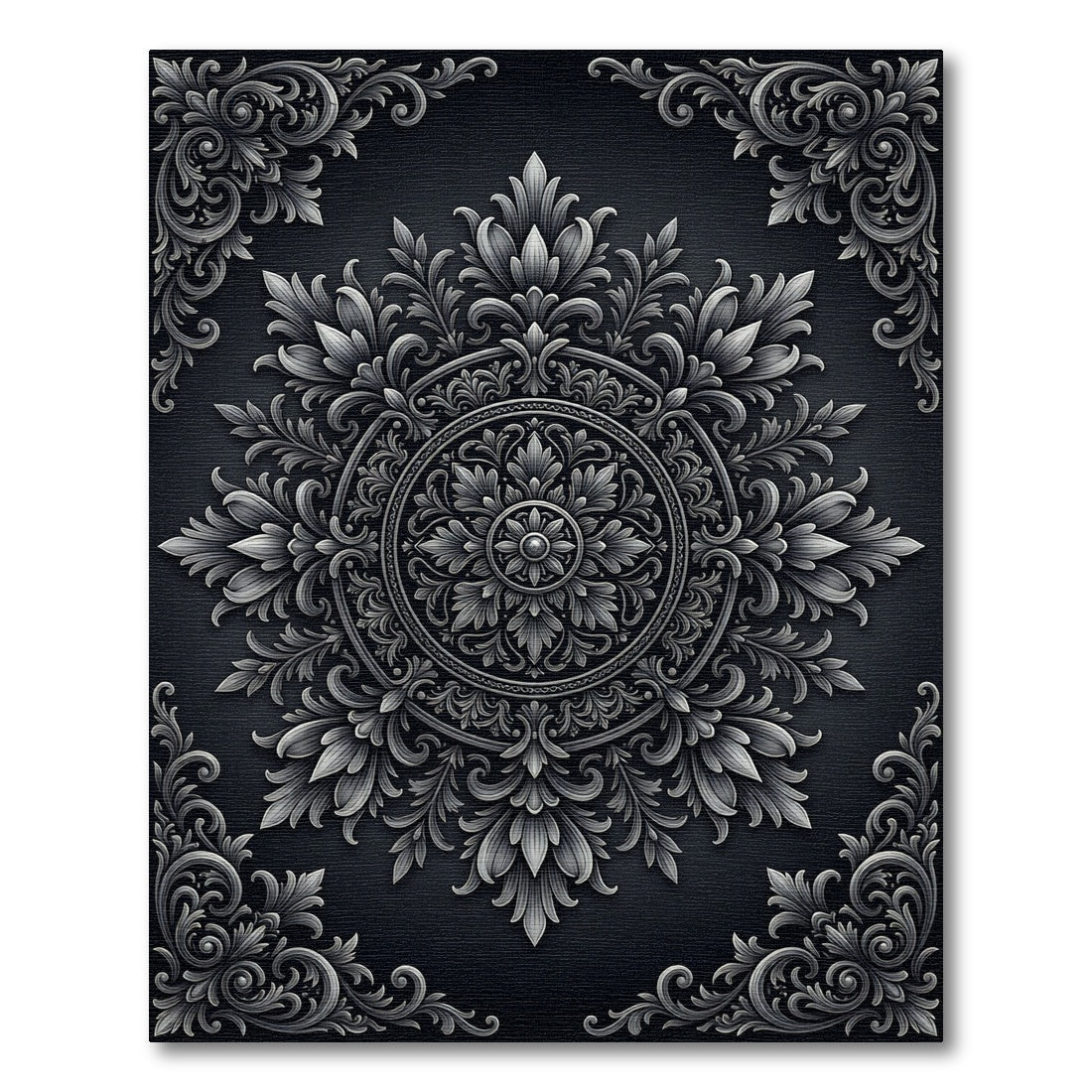 Ornate Scrollwork Mandala Gray Rug