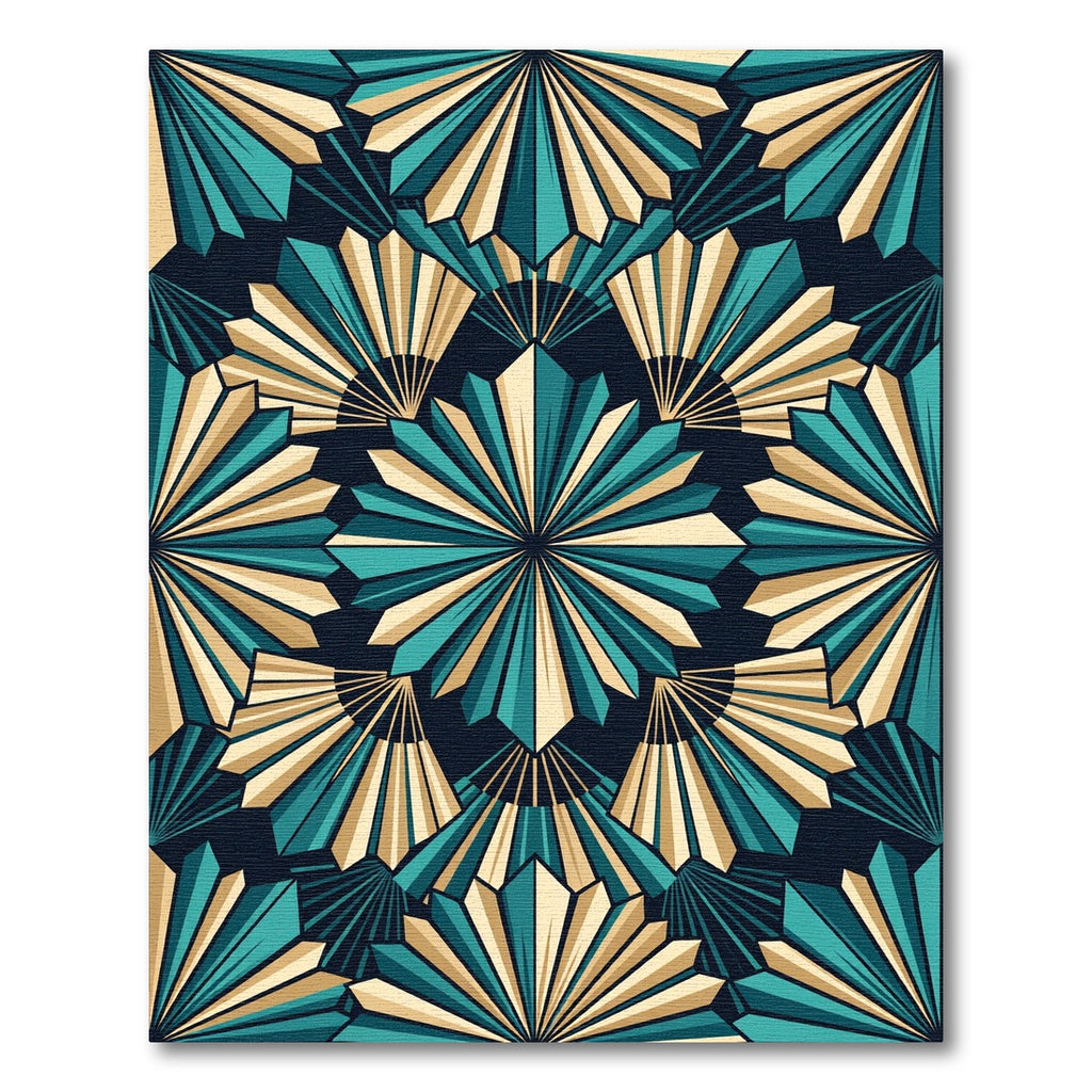 Teal Gold Art Deco Fan Rug
