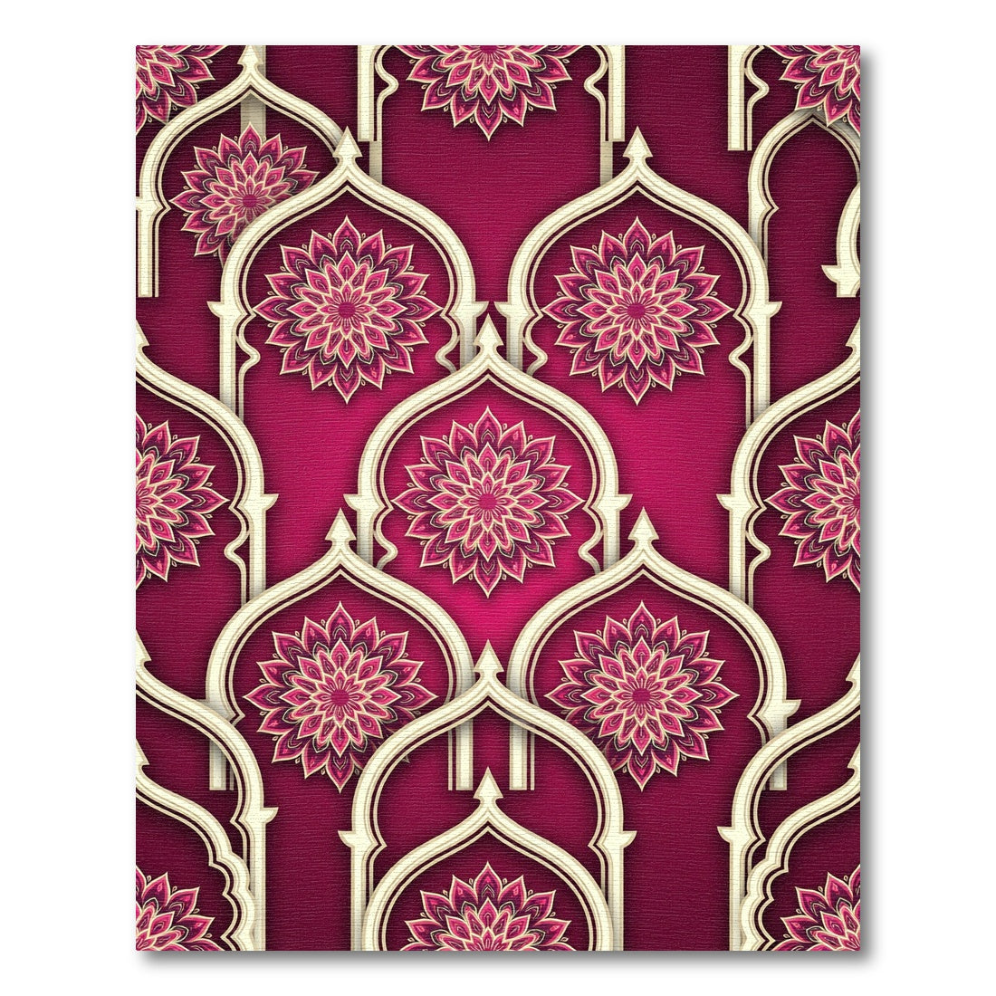 Magenta Floral Mandala Arched Lattice Rug