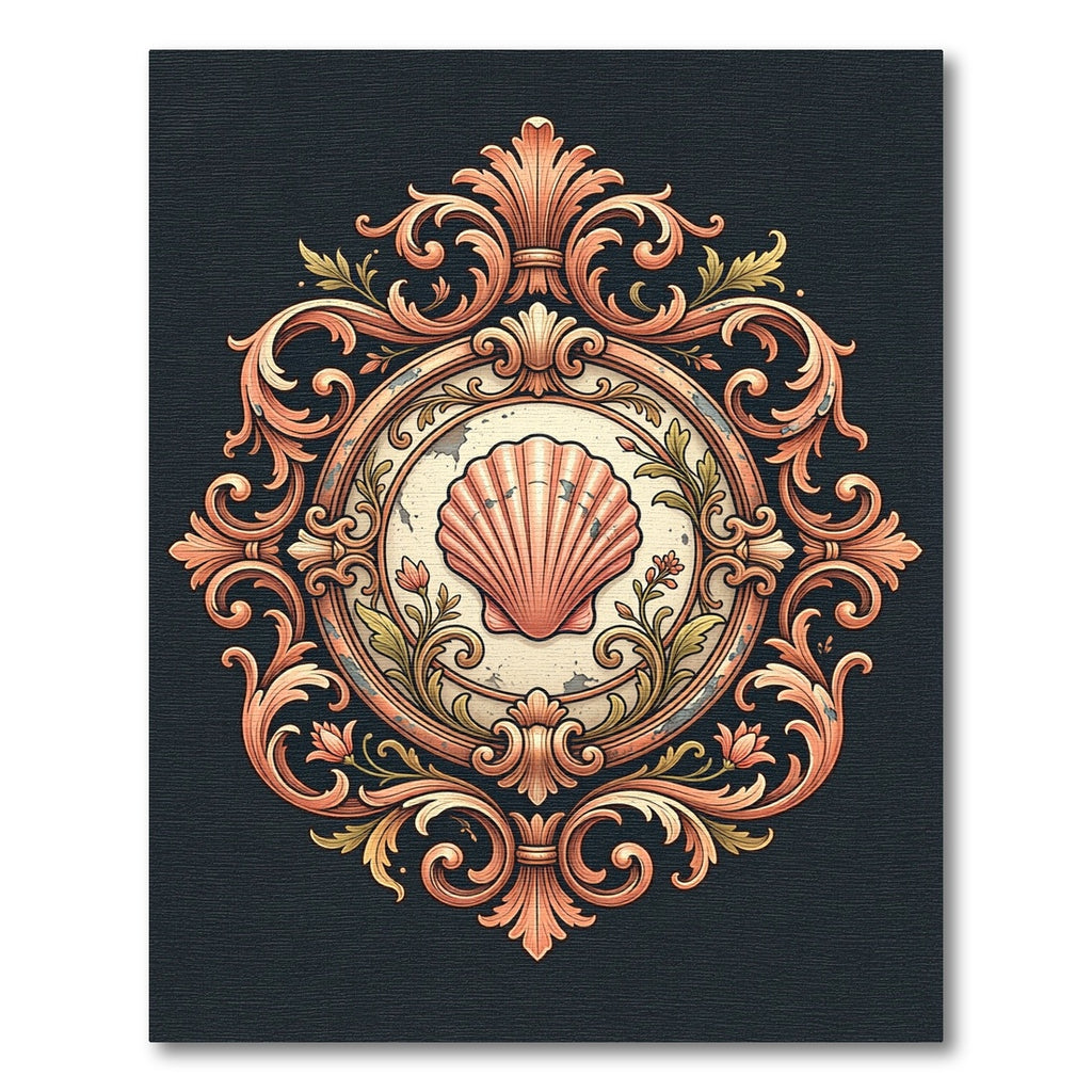 Ornate Scallop Shell Baroque Medallion Rug