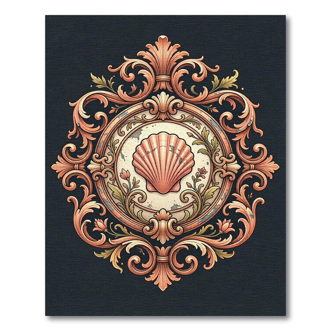 Ornate Scallop Shell Baroque Medallion Rug