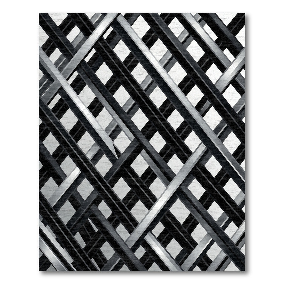 Modern Monochrome Intersecting Diagonal Grid Rug