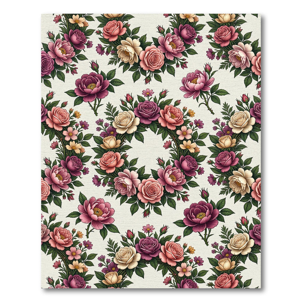 Romantic Peony Rose Garden Wreath Rug