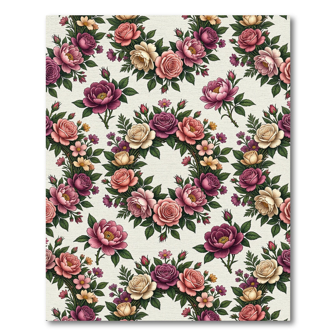 Romantic Peony Rose Garden Wreath Rug