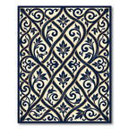 Navy Blue Faux Woven Acanthus Arabesque Rug