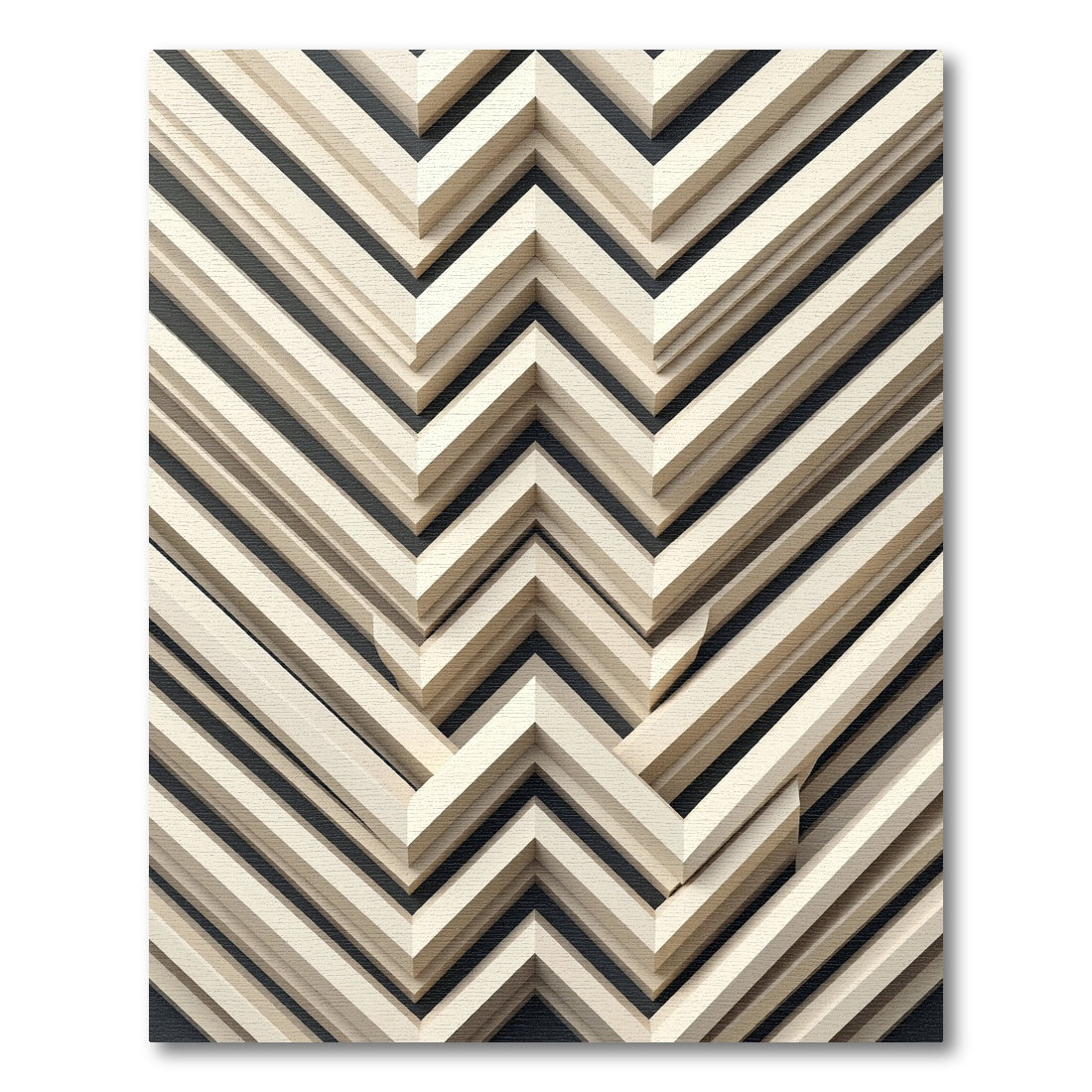 Modern Light Beige Chevron Layered Rug
