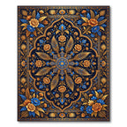 Golden Floral Medallion Indigo Royal Accents Rug