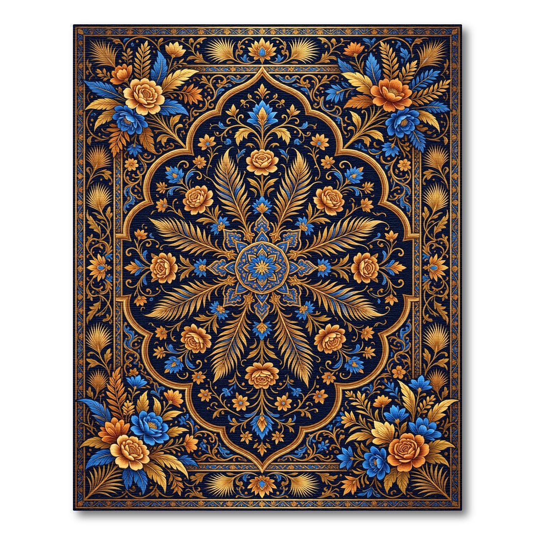 Golden Floral Medallion Indigo Royal Accents Rug