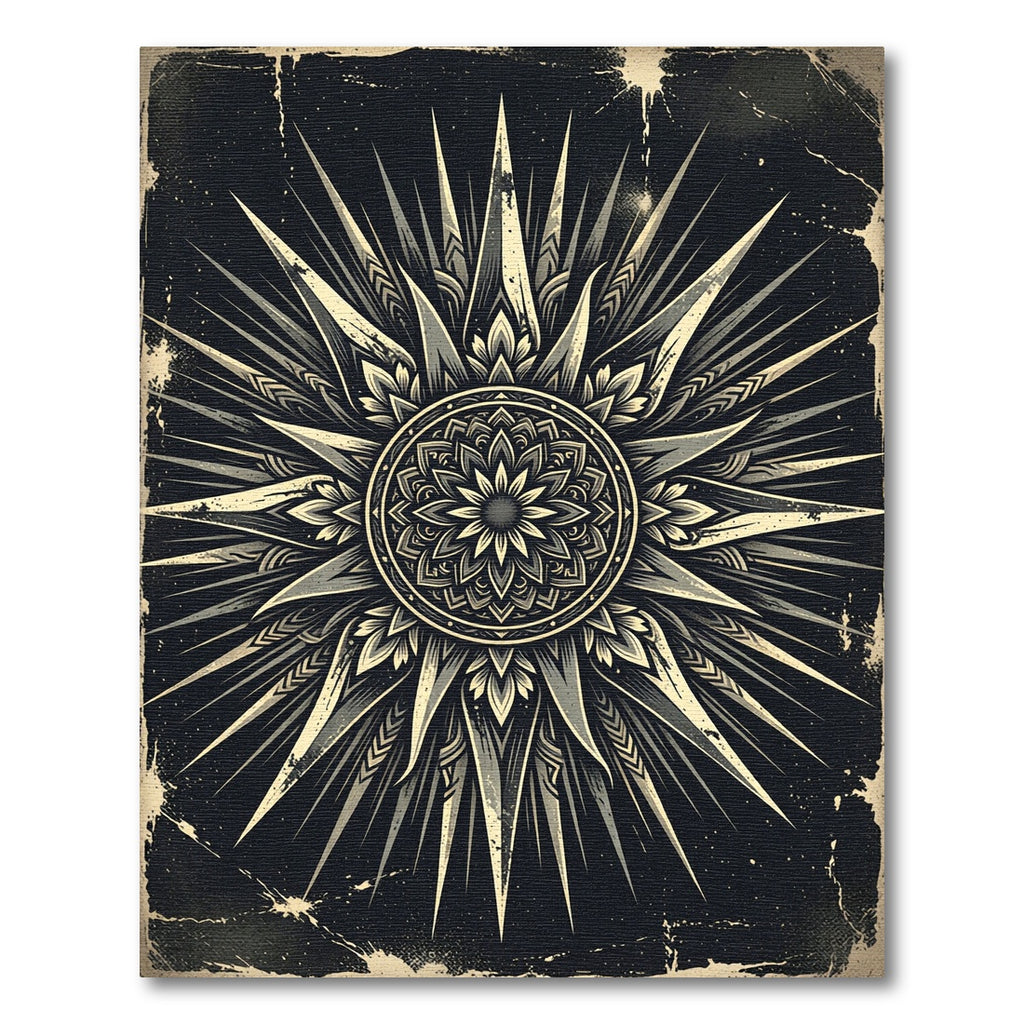 Celestial Monochrome Sunburst Star Medallion Rug