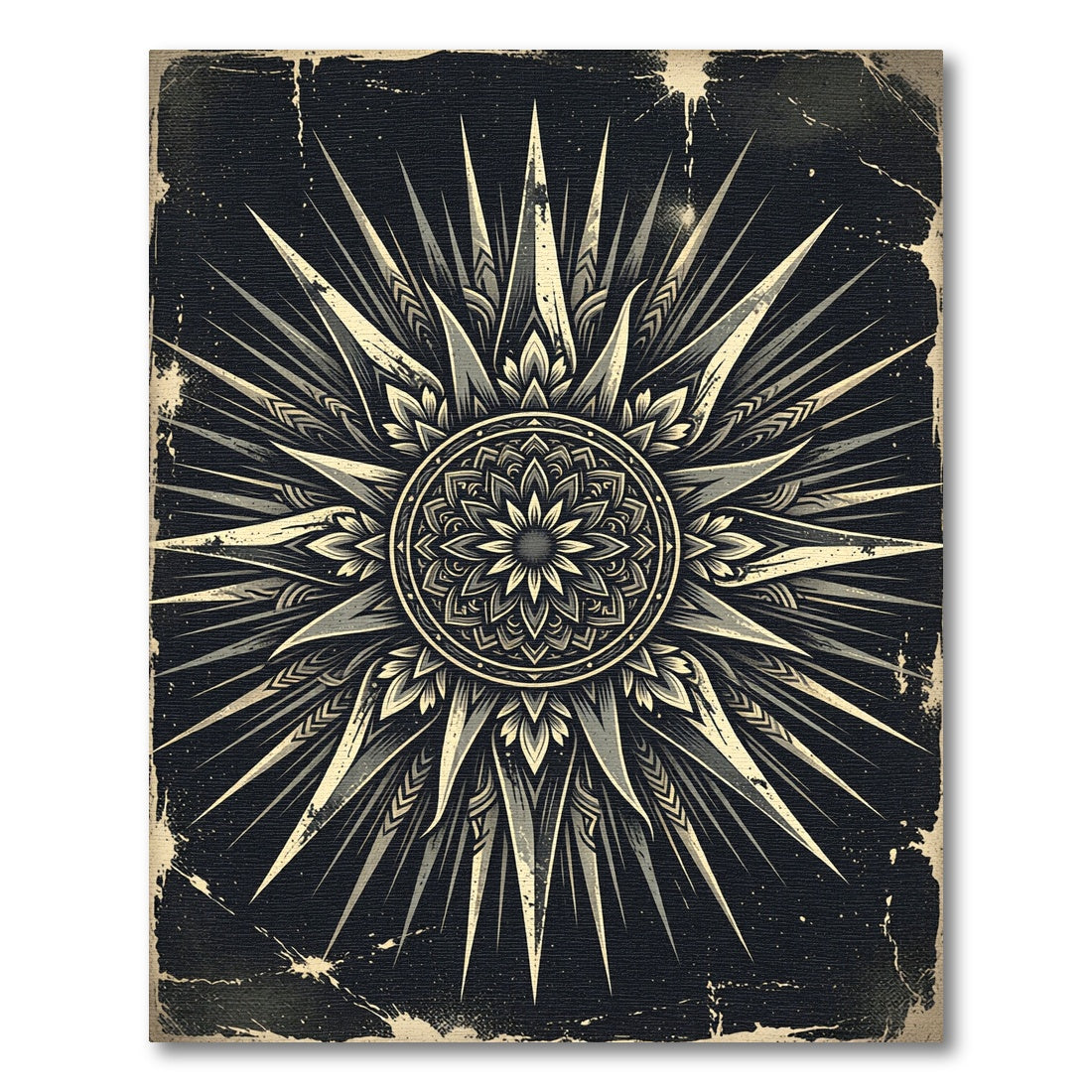 Celestial Monochrome Sunburst Star Medallion Rug