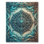 Ornate Teal and Gold Marine Compass Rug