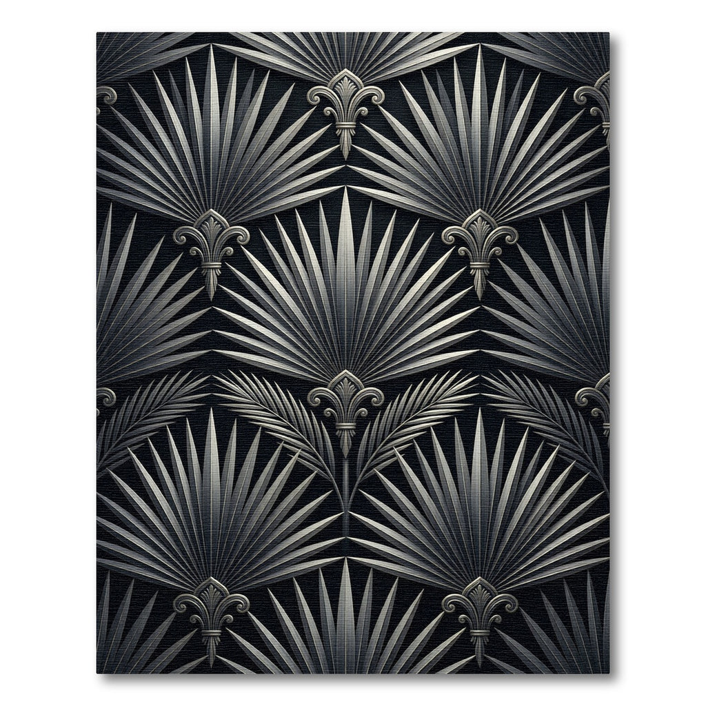 Sophisticated Metallic Silver Art Deco Fan Rug