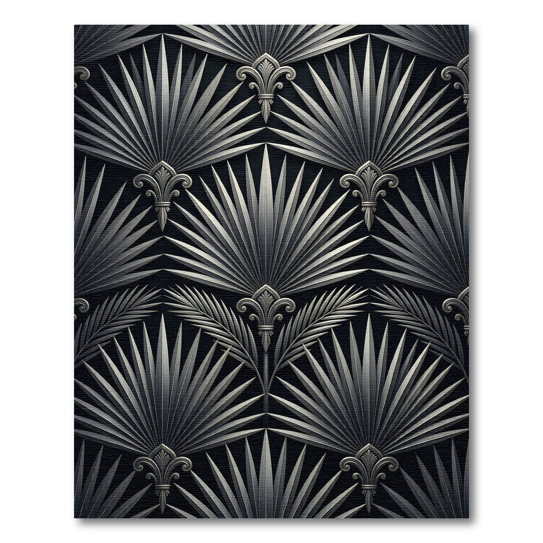 Sophisticated Metallic Silver Art Deco Fan Rug