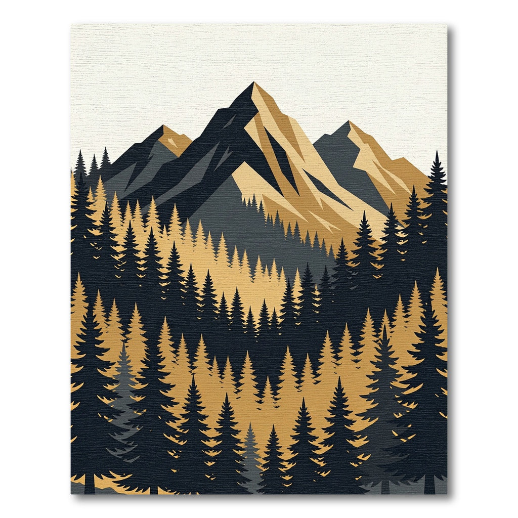 Minimalist Golden Mountain Forest Landscape Rug