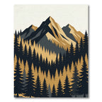 Minimalist Golden Mountain Forest Landscape Rug