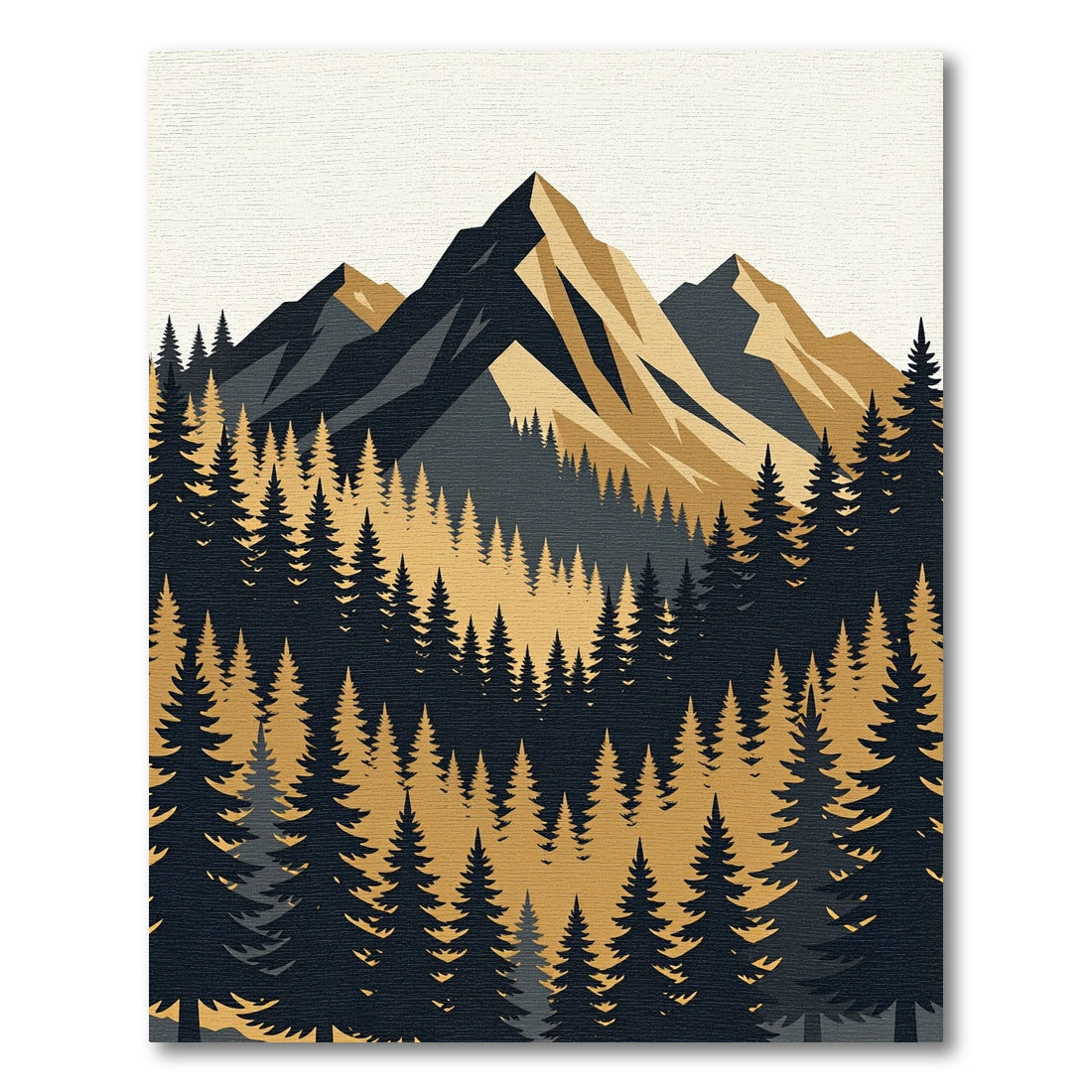 Minimalist Golden Mountain Forest Landscape Rug