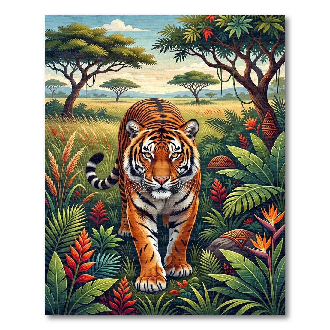 Vibrant Tropical Tiger Jungle Landscape Rug