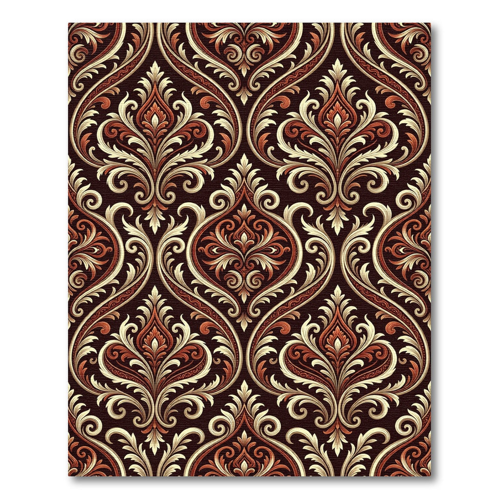 Deep Red Damask Scrollwork Medallion Rug
