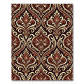 Deep Red Damask Scrollwork Medallion Rug