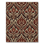 Deep Red Damask Scrollwork Medallion Rug